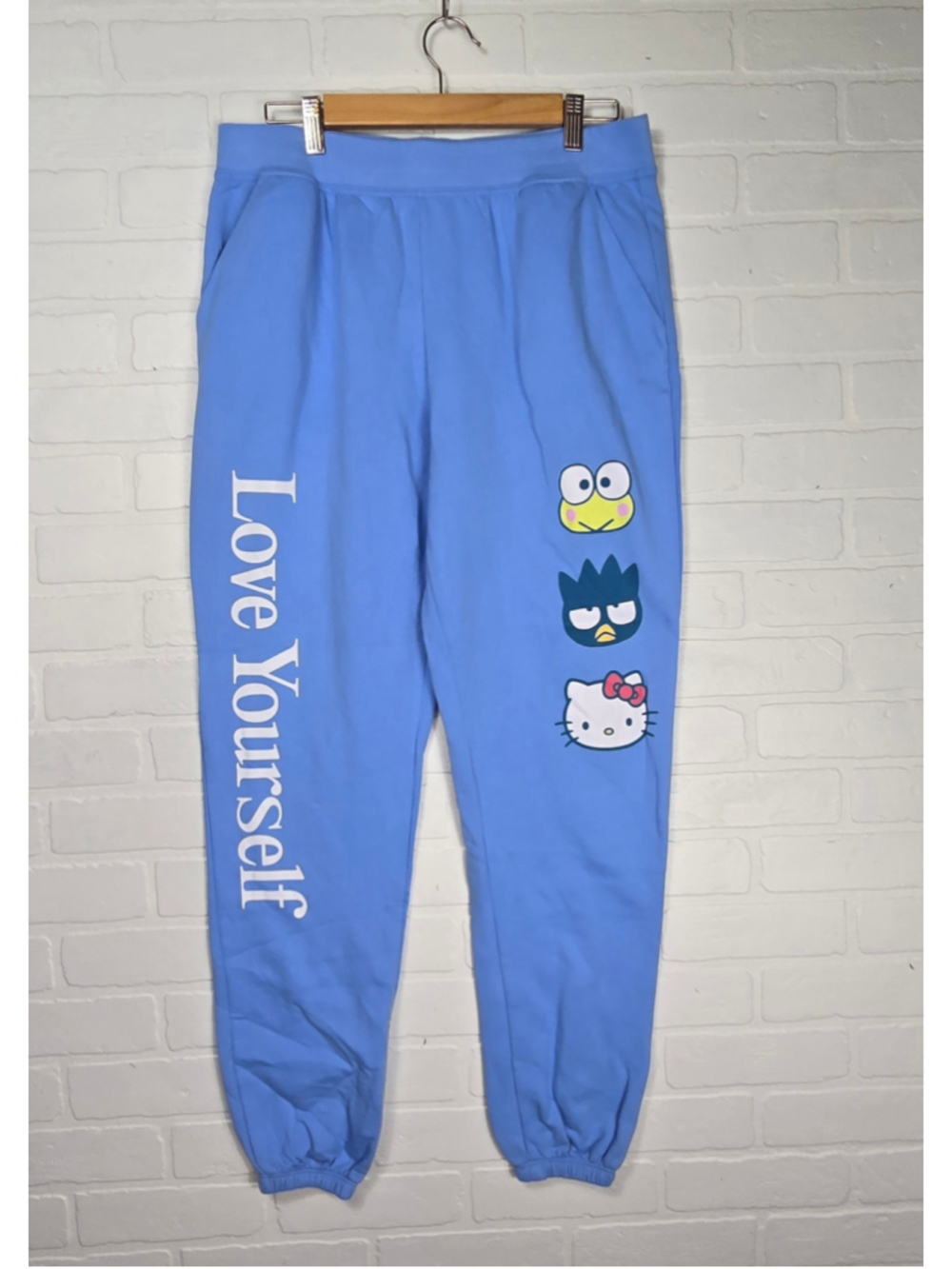 Women's Sanrio Hello Kitty Joggers Size S Blue White Love Yourself